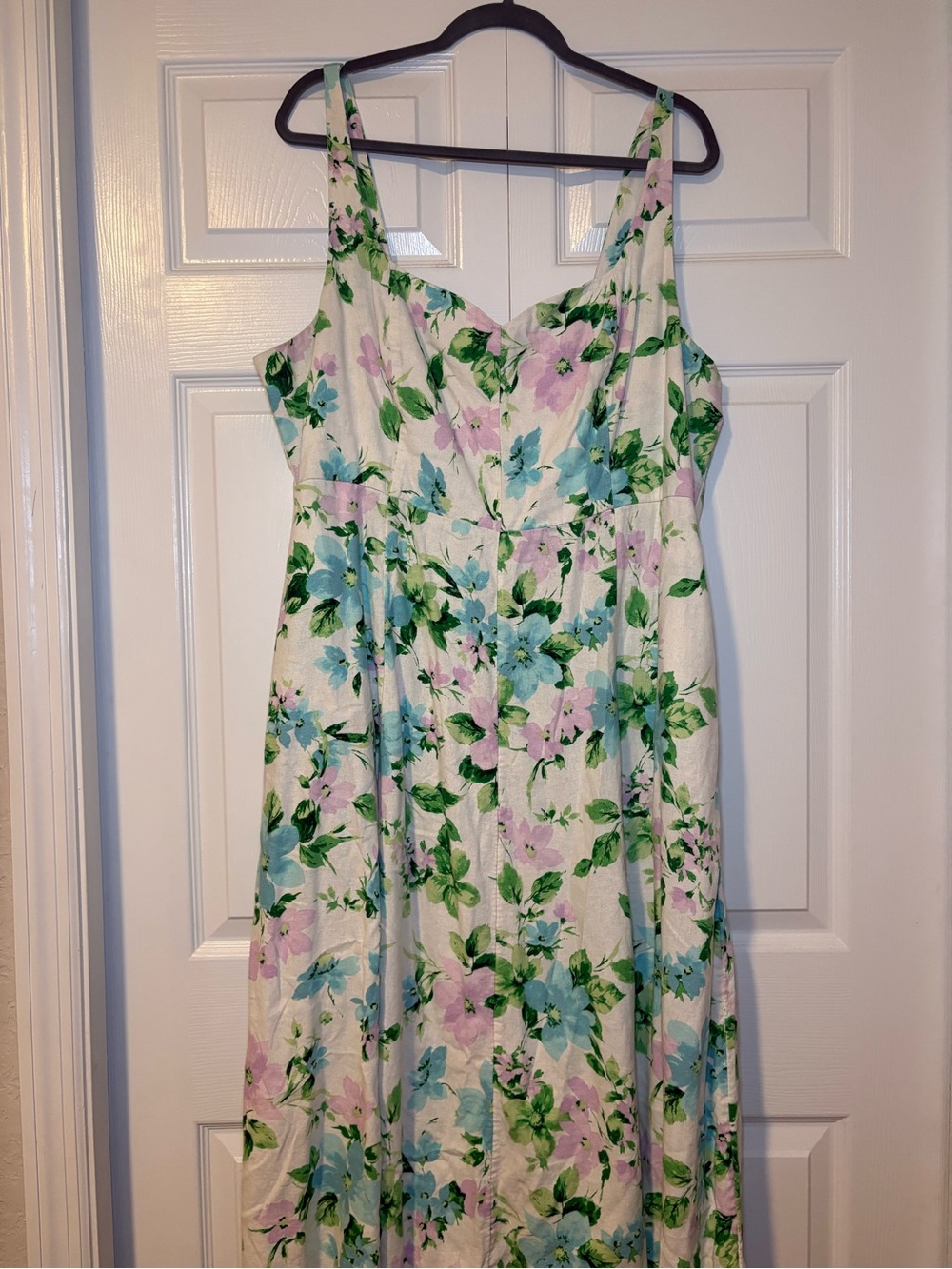 Old Navy Floral Midi Dress in White with Blue, Pink & Green